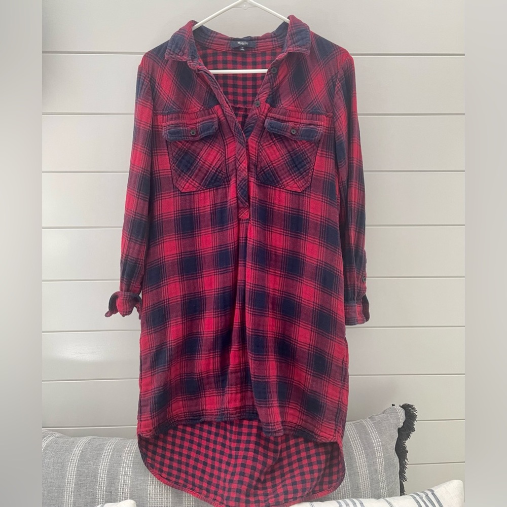 Madewell Red Gingham shirt dress size M